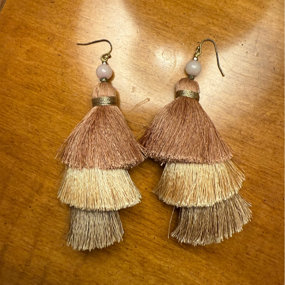 Tassel Earrings in Cream and Brown